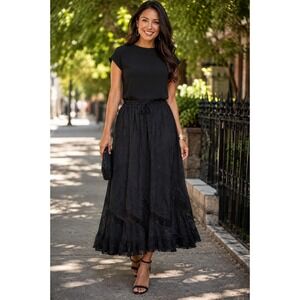 HolyClothing L/XL Handmade Black Maxi Skirt Gothic Embroidered Lace Fairycore